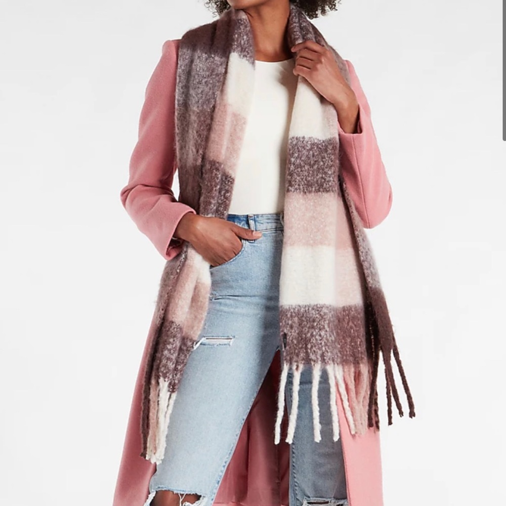 Express Buffalo Plaid Brushed Fringe Scarf